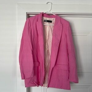 Zara pink linen blazer.